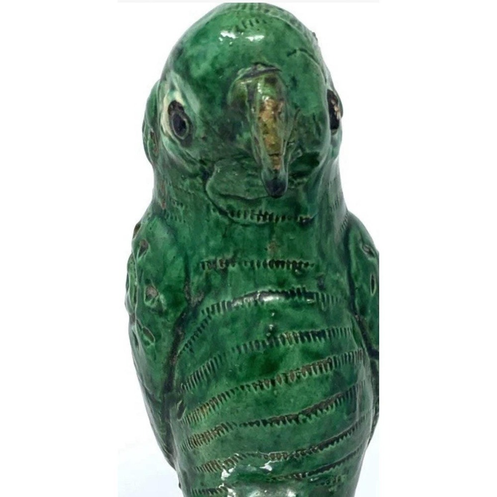 Antique 19th Century Chinese Glazed Pottery Dynasty Green Parrot 9.25" Sancai - Picture 10 of 10